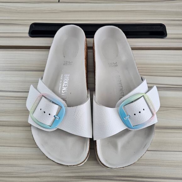 Birkenstock White Leather Rainbow Madrid Big Buckle Sandal Size 38 - Picture 4 of 8